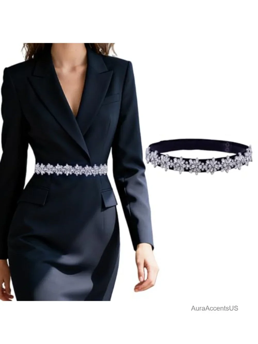 Women's Rhinestone Stretchy Sashes Dress Belt Elastic Waist Belt